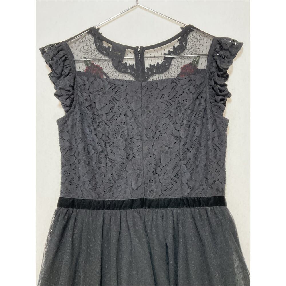 Disney Snow White Black Lace Rose Applique Dress M Goth Fairy Costume Wednesday - Picture 10 of 14